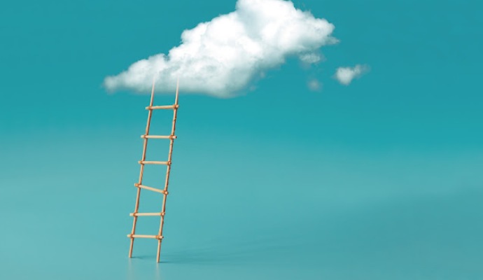 Stepladder Into Clouds On Blue Background Growth